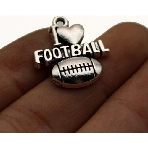 15pc Wholesale Price I Love Football Charms 18*20mm Antique Silver Plated Pendant For Handmade Jewelry Accessories
