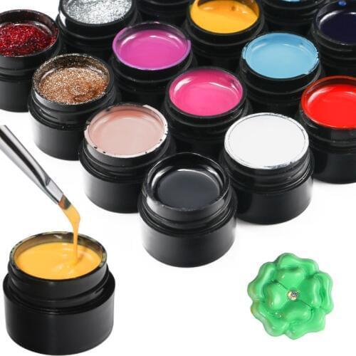 3D Carved Patterns Gel Soak Off UV Gel Nail Art Modelling Manicure DIY Bright 23 Colors Glitter Sculpture Nail Art Decoration