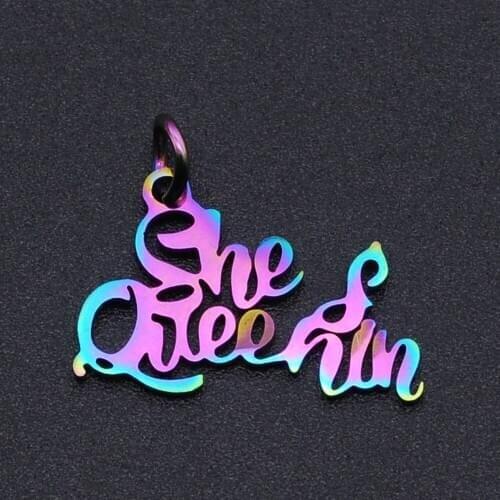 5pcs/lot 100% Stainless Steel She s Queen Word Script Charm Pendant Wholesale Necklace Pendants Top Quality