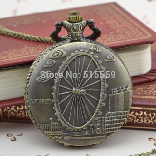 50pcs/lot DHL Free Shipping Bronze Ferris Wheel Pocket Watch High Quality Watch Necklace Gift Watch Factory Price Wholesale