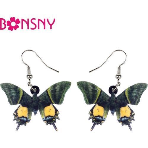 Bonsny Acrylic Elegant Golden Kaiserihind Butterfly Earrings Drop Dangle Fashion Insect Jewelry For Women Girls Charms Wholesale