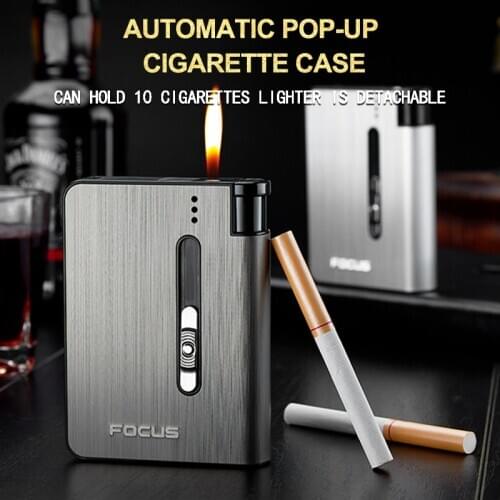 2in1 Automatic Cigarette Case Can be Installed Lighter 10pcs Cigarettes Capacity Metal Box Best Gifts Gadgets for Men