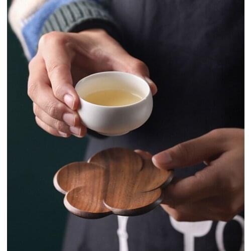 Walnut Wood Coasters Placemats Decor Petal Heat Resistant Drink Mat Home Table Tea Coffee Cup Pad Japanese Style Household Mat