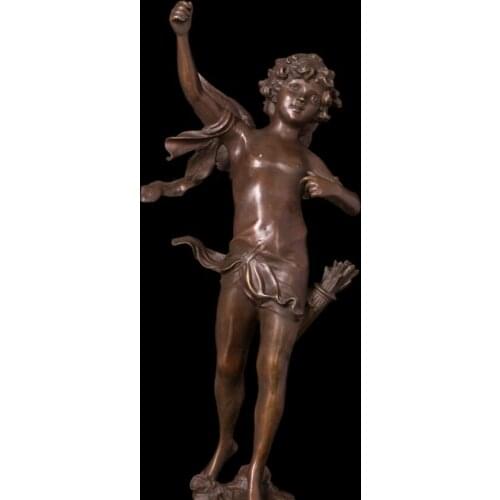 67 CM Western Art Deco Pure Bronze Marble Children Boy AMor Cupid Art Sculpture