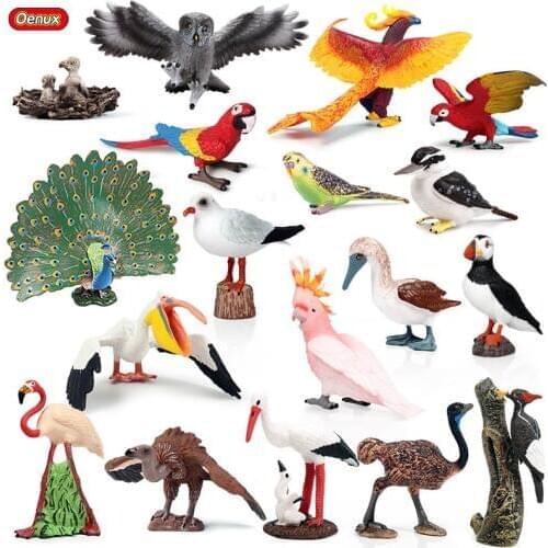 Oenux Simulation Bird Animals PVC Action Figures Peacock Parrot Eagle Birds Model Figurines Garden Miniature Collection Toy