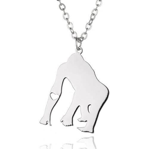 Elfin Cute Gorilla Necklaces High Quality Stainless Steel Chimpanzee Heart Pendant Necklaces Women Gorilla Jewellery Gift