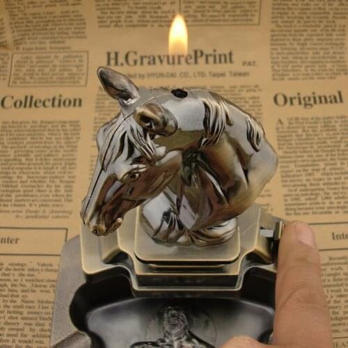 Creative Horse Head Appearance Open Flame Lighter Ashtray Integrated Detachable Suit Briquets Et Accessoires Fumeurs Ash Tray
