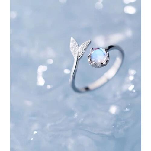 Luckydays Mermaid Tail Moonstone Ring Fine Jewelry For Women Party Elegant Accessories