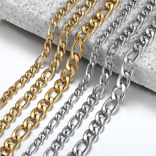 Mens Womens Necklace Round Miami Cuban Link Chain Gold Silver Color Stainless Steel Punk Male Jewelry Gifts 24" 5 7 9 mm KN633