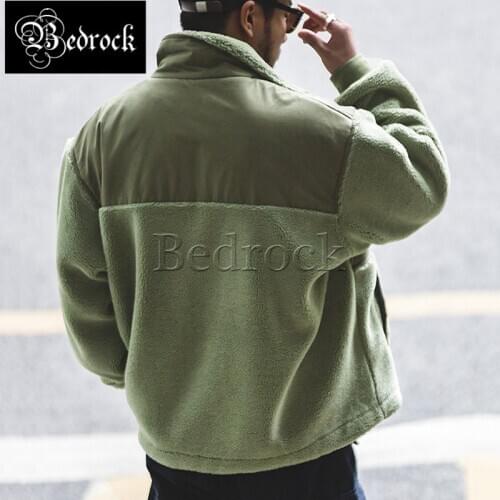 American retro stitching outdoor stand collar polar fleece jacket zipper black pocket cardigan men