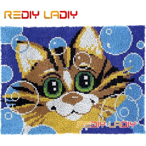 Latch Hook Rug Kits Playful Kitten Plush Wall Tapestry DIY Carpet Rug Chunky Yarn Arts Cushion Crocheting Floor Mat Hobby & Craf