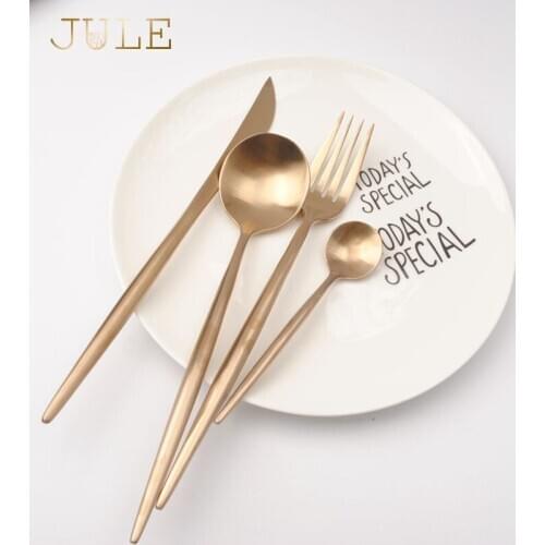 18 10 Steel Tableware Cutlery Set 4-piece Rose Gold Luxury Scoop Fork Knife Restaurant Korean Modern Dinnerware Sets for 1person