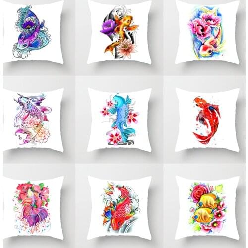 Animals cushion covers Watercolor fish bedroom sofa decorative pillows 45x45cm high-quality linen Polyester office accessories