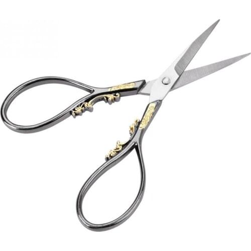 Stainless Steel Tailor Scissors Household DIY Sewing Accessories(black with gold pattern)