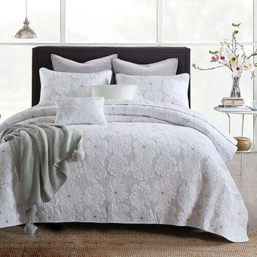 Europe Quality Embroidered Quilt Set 3PCS Solid Quilted Bedding Cotton Quilts Bedspread for Bed Covers King Size Coverlet Cover