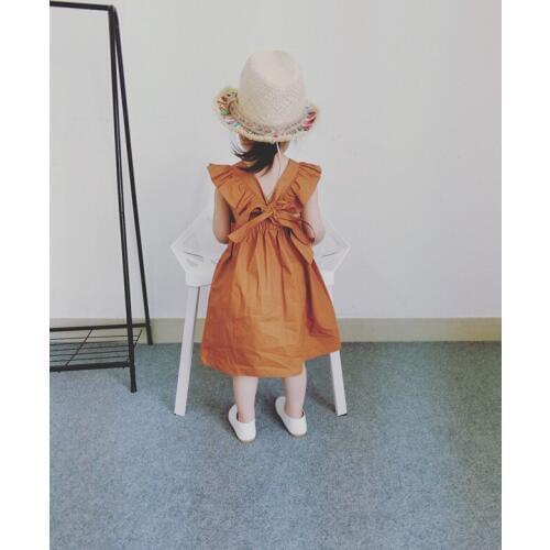 Kids Baby Girls Bowknot Dress Ruffles Bow Clothing Pumpkin Clothes Dresses for Kids Dress Brown Cute 1-5 Years Children Clothing