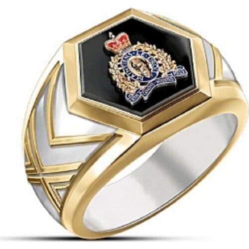 Punkboy Trendy Two-tone Black Ploygon Hexagon Crown Craved Geometric Metal Ring for Men Party Jewelry Accessories Size 6-13