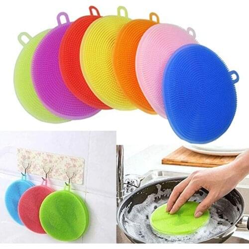 Silicone Cleaning Brush Dish Washing Kitchen Accessories Clean Up Rag Coaster Fruit Washing Vegetable Brush Insulation Pads