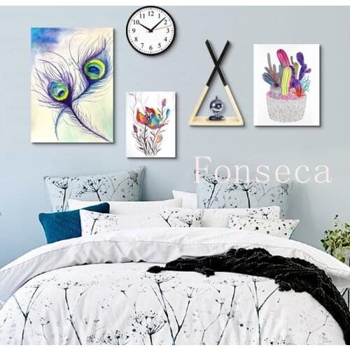 Nordic Abstract Watercolour Cactus Feather Painting Canvas Pictures For Living Room Home Decor Art Posters And Prints Unframed