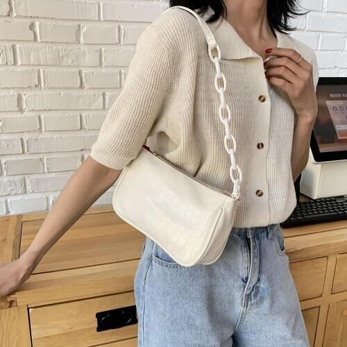 Crocodile Pattern Baguette Handbag for Women 2020 Multi Color Chain Ladies Crossbody Bags Fashion Design Leather Armpit Bag