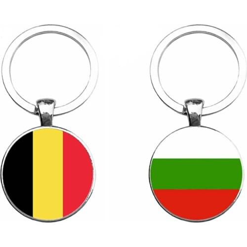 SUTEYI Classic National Flags Keychains Bulgaria Belgium Flag Picture Glass Cabochon Pendant Car Bag Key Chain Accessories