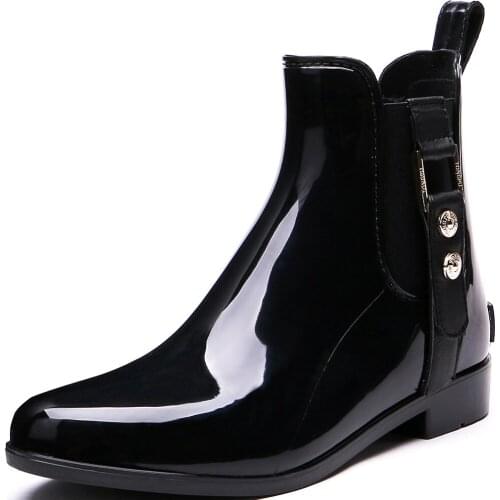 TONGPU Womens Ankle High ECO-PVC Waterproof Outdoor Glossy Surface Rain Boots