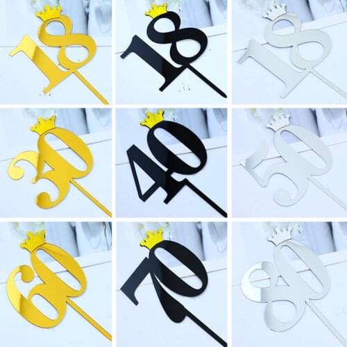 Numbers 18 30 40 50 60 70 80th Acrylic Cake Topper Gold Crown Baking Cake Topper for Birthday Party Cake Decoration Supplies New