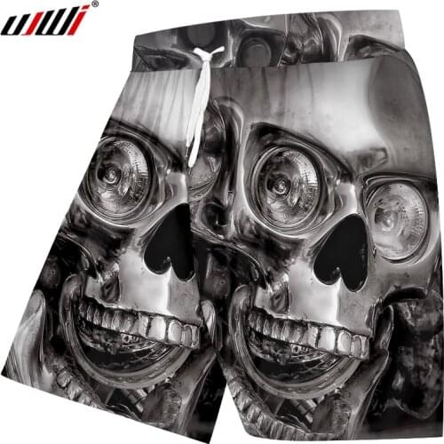 UJWI Man Punk Rock Beach Shorts 3D Printed Funny Metal Skull Shorts Big Size Harajuku Mens Streetwear Dropshipping