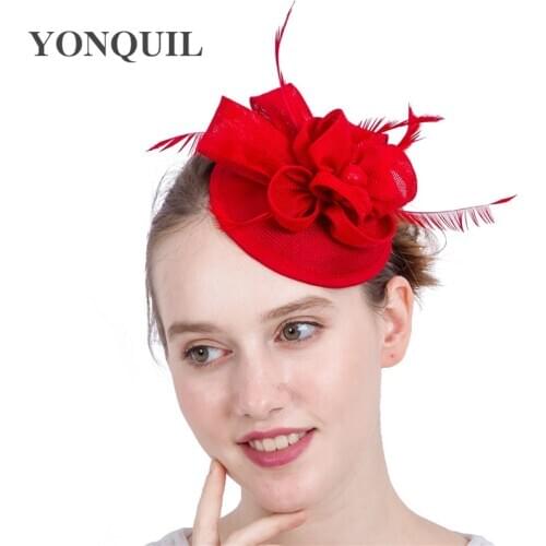 Women Small Flower Feather Wedding Hat Girl Charming Imitation Sinamay Fascinators Design with Special Shape Fashion Headpiece