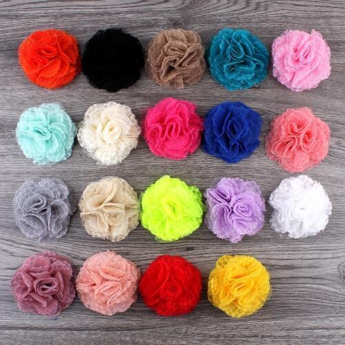 120pcs/lot 7cm 19 Colors Newborn Chic Shabby Wool Mesh Flowers For Kids Hair Accessories Artificial Fabric Flowers For Headbands