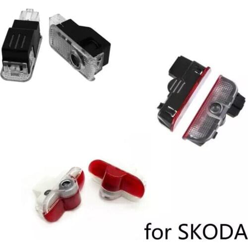 2pcs Car LED Door Welcome Light Projector Logo Ghost Shadow Lights For Skoda Octavia A5 Superb old Febia Roomster Accessory