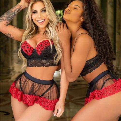 2020 Lady Lace Push-Up Bra G-String Thong Short Skirt Print Lingerie Set Sleepwear Sexy Women Lingerie Set
