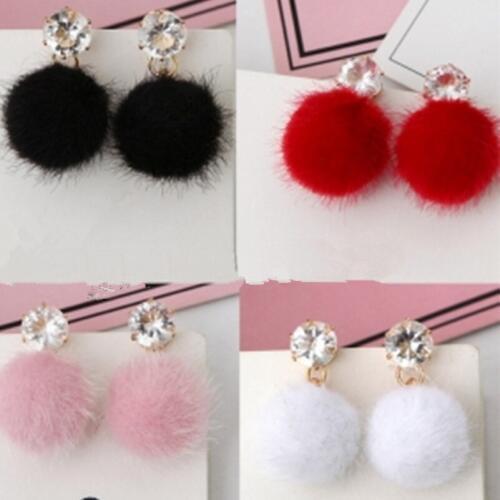 Personality Temperament Short Paragraph Full Distribution Network Red Crystal Earrings Korean Minimalist Hair Ball Earrings