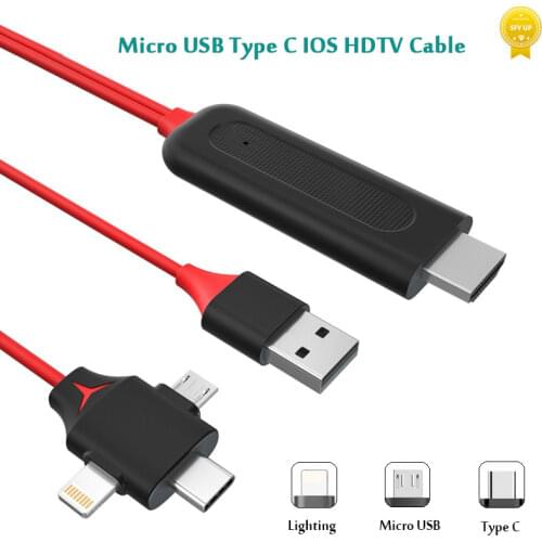 3 IN 1 HDMI-Compatible Converter Adapter Cable Micro USB Type C Lightning Cable for IPhone Android Tablet Phone To TV Projector
