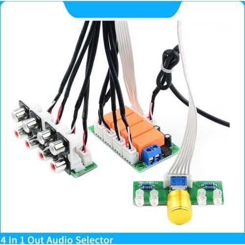 4-way Relay Switching RCA Signal Selection Board of Potentiometer Control Audio Input Selector 4 in 1 out for Amplifiers DIY kit