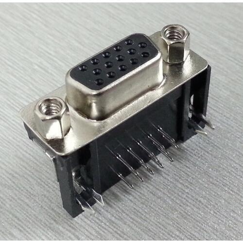 5PCS Black DR15 3Rows Parallel Port 15 Pin D Sub Male 15 Way PCB 90 Degree Connector DB15 Socket Plug VGA Adapter