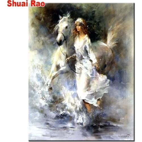 5d diy diamond painting mosaic horse woman diamond crystal painting full square round diamond embroidery wall painting art