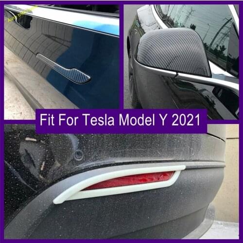 Accessories Car-styling Rearview Mirror Shell / Door Pull Handle Catch Cap / Rear Fog Lights Cover Trim For Tesla Model Y 2021