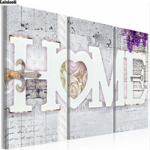 5D DIY Diamond Painting home Sweet Home Full square round Diamond Embroidery 3D Diamond Mosaic Christmas Gifts 3 pcs Home decor