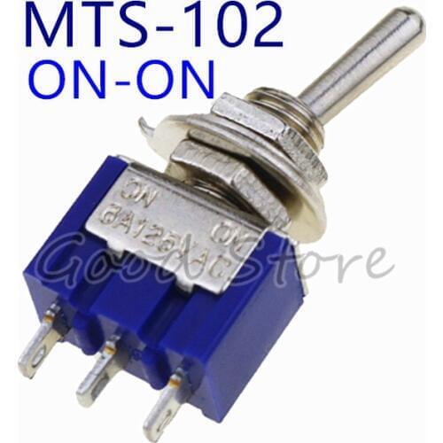 Free Shipping 5pcs/lot Mini MTS-102 3-Pin G107 SPDT ON-ON 6A 125V 3A250VAC Toggle Switches Good Quality SL