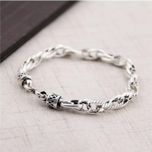 Starfield S925 Sterling Silver Twisted Twist Retro Personality Thai Silver Bracelet Men Women Models Birthday Gift