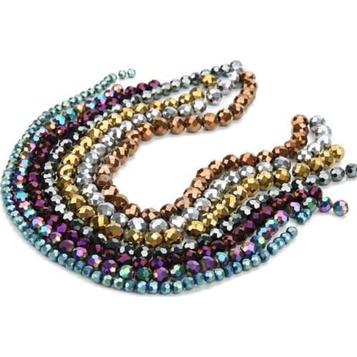 Natural Stone Bead Gold Rainbow Rose Gold Silver Color Hematite Faceted Round Beads For Jewellery Making Bracelet Necklace 15