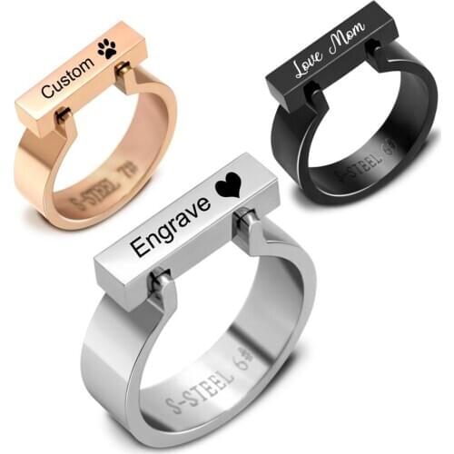 Customized Stainless Steel Ring 4 Colors Bar Punk Ring Wedding Bands Engraved Logo Name for Gift SL-104