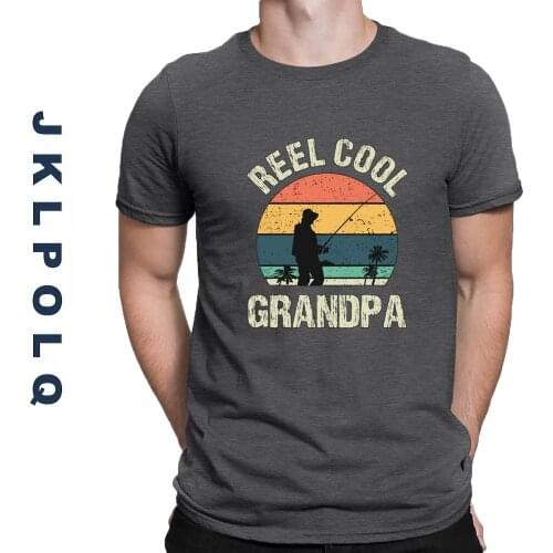 JKLPOLQ Summer Anime Funny Men T-Shirt Reel Cool Grandpa Fishing Printing Cotton Tops Oversize Women Tee Shirt Eu Size XS-3XL