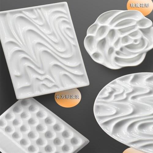 Ceramic Artist Watercolor Palette Artist Paint Palette Rose Designed Tray for Watercolor Gouache Painting