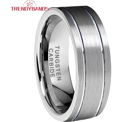 8MM Double Grooved Classic Tungsten Carbide Rings Wedding Bands For Men Women Brushed Finish Comfort Fit