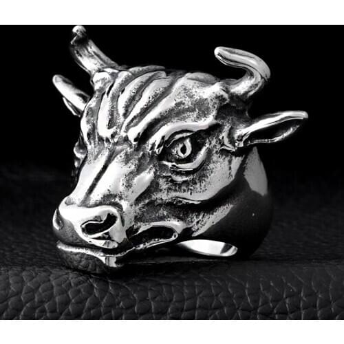 316L Stainless steel steam ram Men punk ring Bull Head Powerful Skull man Band gothic rings Jewelry Gift For Him