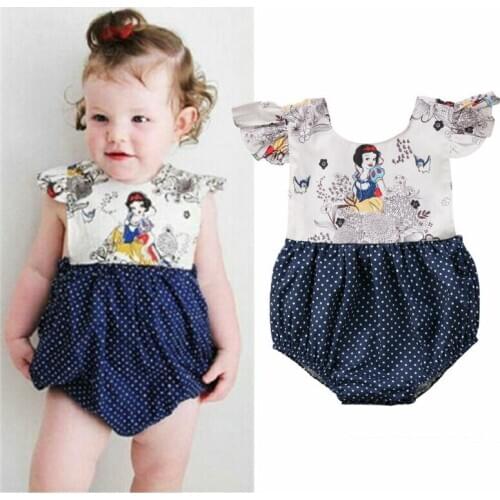 Newborn Infant Baby Girls Cartoon Print Ruffles Jumpsuit Outfits Sunsuit Clothes 0-24M