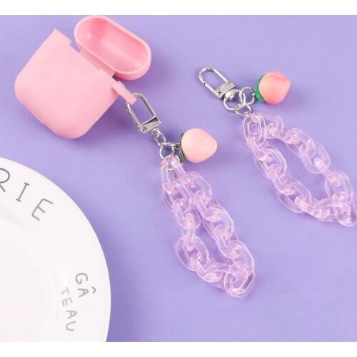 Creative Acrylic Pink Chain Key Ring Cute Resin Peach Key Chains Women Girl Bag Airpods Hanging Keyfob Accessories Decoration
