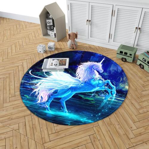 Unicorn Round Floor Mat Dream Pegasus Area Rugs Large Home Living Room Bedroom Bathroom Decorate Girls Dormitory Carpet